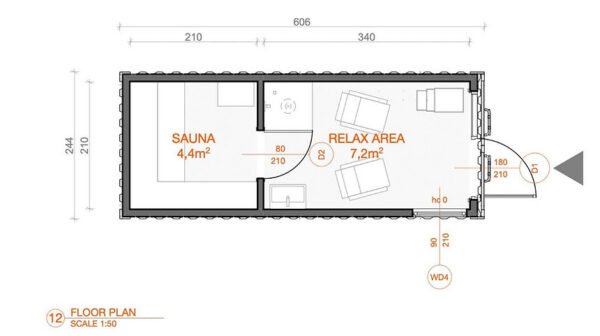 Saunacontainer von 15 m² mit „schlüsselfertigem“ Ruhebereich – Bild 3