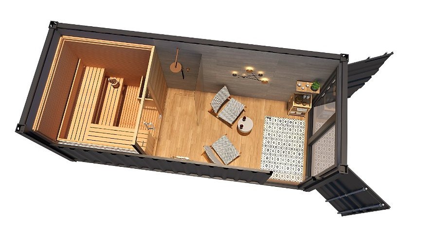 Saunacontainer von 15 m² mit „schlüsselfertigem“ Ruhebereich – Bild 2