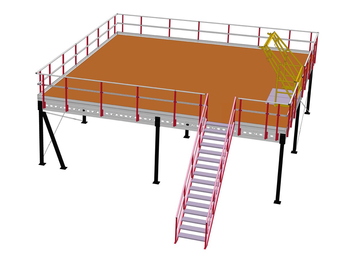 Lagerplattform 7x7m, Tragfähigkeit 500 kg/m², mit Treppe, Geländer und Übergabepunkt – Bild 2